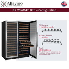Reserva Series 308 Bottle 71" Tall Four Zone Stainless Steel Side-by-Side Wine Refrigerator