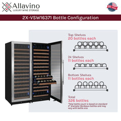 Reserva Series 326 Bottle 71" Tall Dual Zone Stainless Steel Side-by-Side Wine Refrigerator