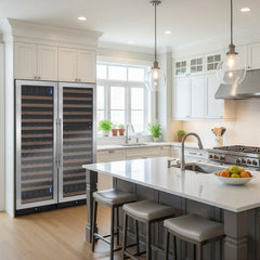 Reserva Series 326 Bottle 71" Tall Dual Zone Stainless Steel Side-by-Side Wine Refrigerator