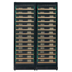 Reserva Series 134 Bottle 71" Tall Dual Zone Black Side-by-Side Shallow Wine Refrigerator with Wood Front Shelves