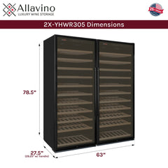 63" Wide Vite II Tru-Vino 554 Bottle Dual Zone Black Side-by-Side Wine Refrigerator