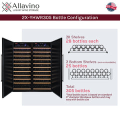63" Wide Vite II Tru-Vino 610 Bottle Dual Zone Solid Black Door Side-by-Side Wine Refrigerator