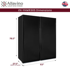 63" Wide Vite II Tru-Vino 610 Bottle Dual Zone Solid Black Door Side-by-Side Wine Refrigerator