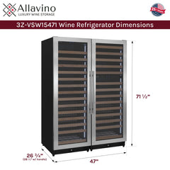 Reserva Series 317 Bottle 71" Tall Three Zone Stainless Steel Side-by-Side Wine Refrigerator