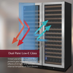 Reserva Series 317 Bottle 71" Tall Three Zone Stainless Steel Side-by-Side Wine Refrigerator