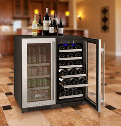 30" Wide FlexCount II Tru-Vino 30 Bottle/88 Can Dual Zone Stainless Steel Side-by-Side Wine Refrigerator/Beverage Center