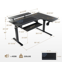 L-Shaped Standing Desk with Accessories Set (60"x23")