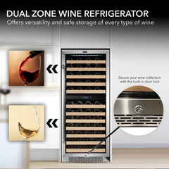 Whynter 92 Bottle Built-in Stainless Steel Dual Zone Compressor Wine Refrigerator with Display Rack and LED display