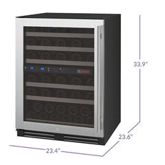 24" Wide FlexCount II Tru Vino 56 Bottle Dual Zone Stainless Steel Left Hinge Wine Refrigerator