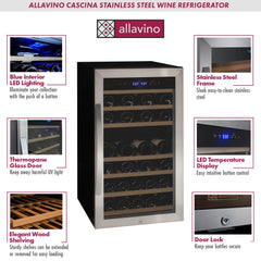 Cascina Series 43 Bottle Dual Zone Freestanding Wine Refrigerator Cooler with Stainless Steel Door