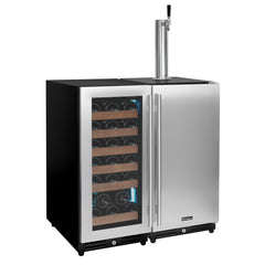 30" Side-by-Side Single Zone Wine Refrigerator and Single Tap Kegerator