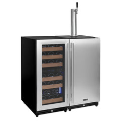 30" Wide Side-by-Side Dual Zone Wine Refrigerator and Single Tap Kegerator