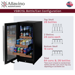 15" Wide Reserva Series Stainless Steel Left Hinge Beverage Center