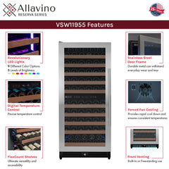 Reserva Series 119 Bottle 55" Tall Dual Zone Left Hinge Stainless Steel Wine Refrigerator