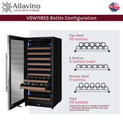 Reserva Series 119 Bottle 55" Tall Single Zone Left Hinge Stainless Steel Wine Refrigerator