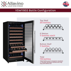 Reserva Series 119 Bottle 55" Tall Single Zone Right Hinge Stainless Steel Wine Refrigerator