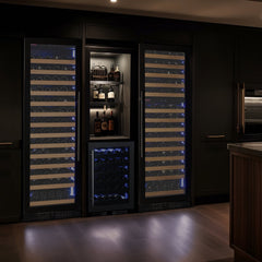 Reserva Series 154 Bottle 71" Tall Dual Zone Right Hinge Black Glass Door Wine Refrigerator