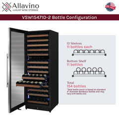 Reserva Series 154 Bottle 71" Tall Dual Zone Left Hinge Stainless Steel Wine Refrigerator