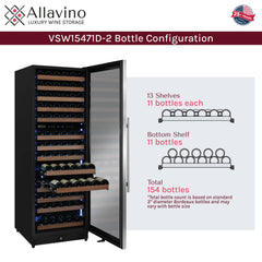 Reserva Series 154 Bottle 71" Tall Dual Zone Right Hinge Stainless Steel Wine Refrigerator