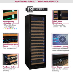 Reserva Series 163 Bottle 71" Tall Single Zone Right Hinge Black Glass Door Wine Refrigerator