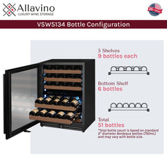 Reserva Series - 51 Bottle Dual Zone Built-in Luxury Wine Refrigerator with Black Door - Left Hinge