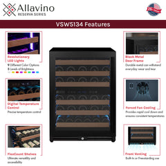 Reserva Series - 51 Bottle Dual Zone Built-in Luxury Wine Refrigerator with Black Door - Left Hinge