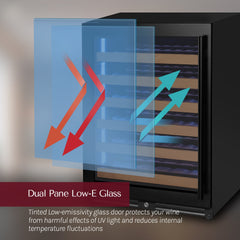 Reserva Series - 51 Bottle Dual Zone Built-in Luxury Wine Refrigerator with Black Door - Right Hinge