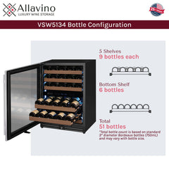 Reserva Series - 51 Bottle Dual Zone Built-in Luxury Wine Refrigerator with Stainless Steel Door - Left Hinge