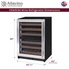 Reserva Series - 51 Bottle Dual Zone Built-in Luxury Wine Refrigerator with Stainless Steel Door - Left Hinge