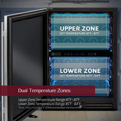 Reserva Series - 51 Bottle Dual Zone Built-in Luxury Wine Refrigerator with Stainless Steel Door - Left Hinge