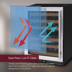 Reserva Series - 51 Bottle Dual Zone Built-in Luxury Wine Refrigerator with Stainless Steel Door - Left Hinge