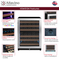 Reserva Series - 51 Bottle Dual Zone Built-in Luxury Wine Refrigerator with Stainless Steel Door - Right Hinge
