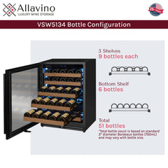 Reserva Series - 51 Bottle Single Zone Built-in Luxury Wine Refrigerator with Black Door - Left Hinge