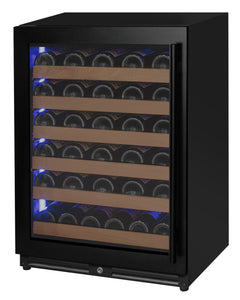Reserva Series - 51 Bottle Single Zone Built-in Luxury Wine Refrigerator with Black Door - Left Hinge