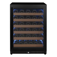 Reserva Series - 51 Bottle Single Zone Built-in Luxury Wine Refrigerator with Black Door - Right Hinge