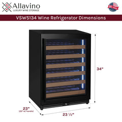 Reserva Series - 51 Bottle Single Zone Built-in Luxury Wine Refrigerator with Black Door - Right Hinge