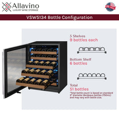 Reserva Series - 51 Bottle Single Zone Built-in Luxury Wine Refrigerator with Stainless Steel Door - Left Hinge