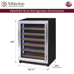 Reserva Series - 51 Bottle Single Zone Built-in Luxury Wine Refrigerator with Stainless Steel Door - Left Hinge