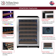 Reserva Series - 51 Bottle Single Zone Built-in Luxury Wine Refrigerator with Stainless Steel Door - Left Hinge