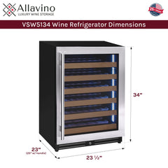Reserva Series - 51 Bottle Single Zone Built-in Luxury Wine Refrigerator with Stainless Steel Door - Right Hinge