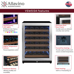 Reserva Series - 51 Bottle Single Zone Built-in Luxury Wine Refrigerator with Stainless Steel Door - Right Hinge