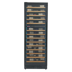 Reserva Series 67 Bottle 71" Tall Dual Zone Right Hinge Black Shallow Wine Refrigerator with Wood Shelf Fronts