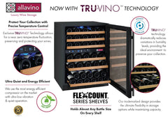 47" Wide FlexCount II Tru-Vino 112 Bottle Four Zone Black Side-by-Side Wine Refrigerator