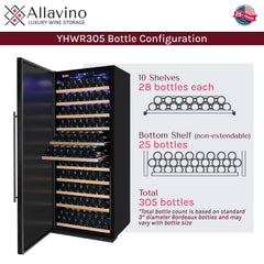 32" Wide Vite II Tru-Vino 305 Bottle Single Zone Solid Black Left Hinge Door Wine Refrigerator