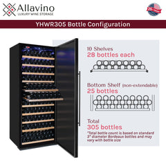 32" Wide Vite II Tru-Vino 305 Bottle Single Zone Solid Black Right Hinge Door Wine Refrigerator