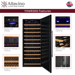 32" Wide Vite II Tru-Vino 305 Bottle Single Zone Solid Black Right Hinge Door Wine Refrigerator