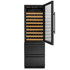 76.5" Tall Black Wine Refrigerator with Two Refrigerated Drawers