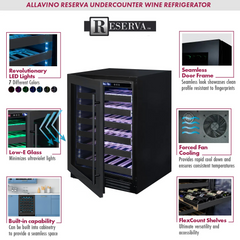 Reserva Series 100 Bottle 34" Tall Dual Zone Black Stainless Steel Side-by-Side Wine Cooler Refrigerator